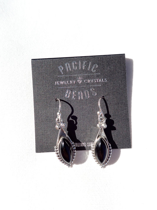 S.S. Black Onyx Marquise Drop Earrings