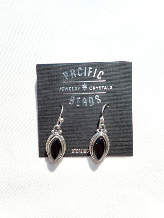 S.S. Black Onyx Marquise Drop Earrings