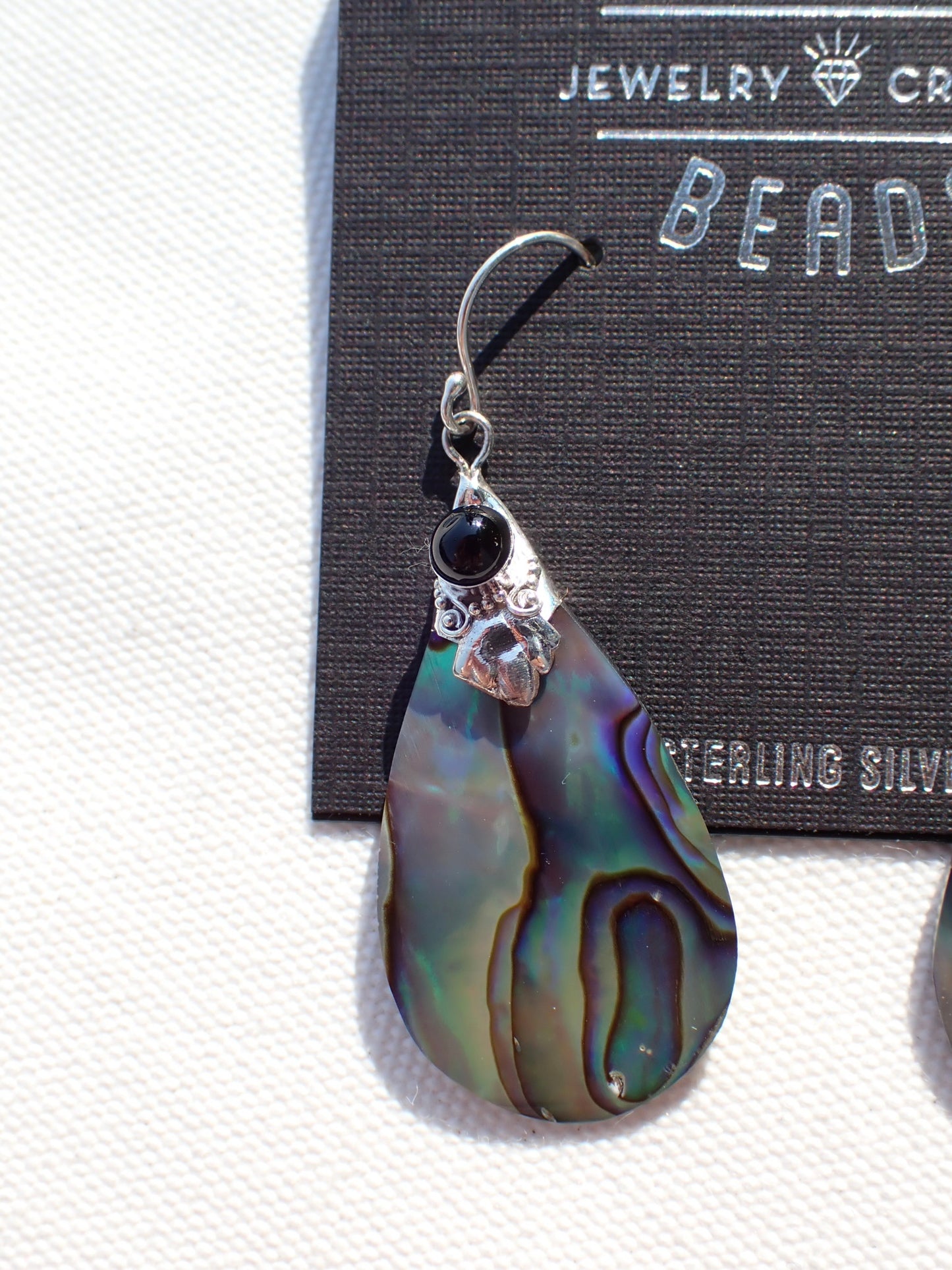 S.S. Abalone and Black Onyx Teardrop Earrings