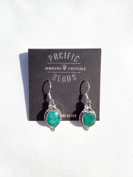 S.S. Emerald Oval Drop Earrings