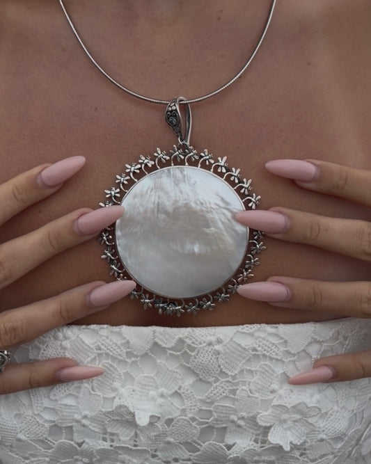 S.S. Shlomo Mother of Pearl Dragonfly Circle Pendant