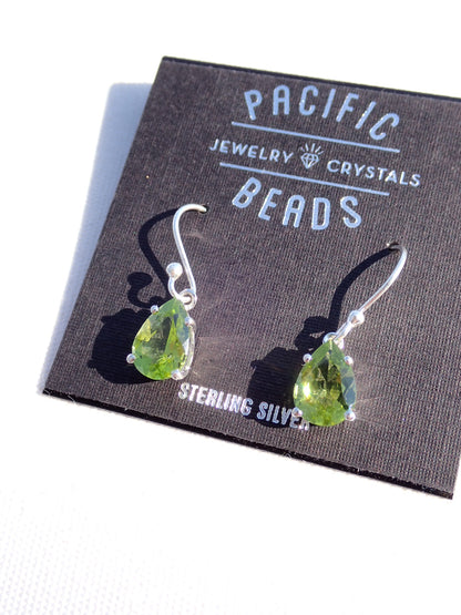 S.S. Faceted Peridot Teardrop Drop Earrings