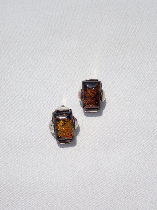 S.S. Amber Rectangular Clip-on Earrings