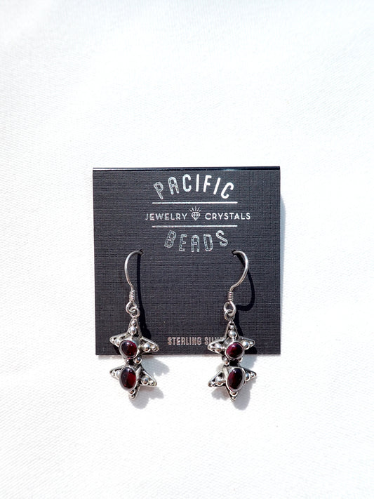 S.S. Garnet Star Drop Earrings