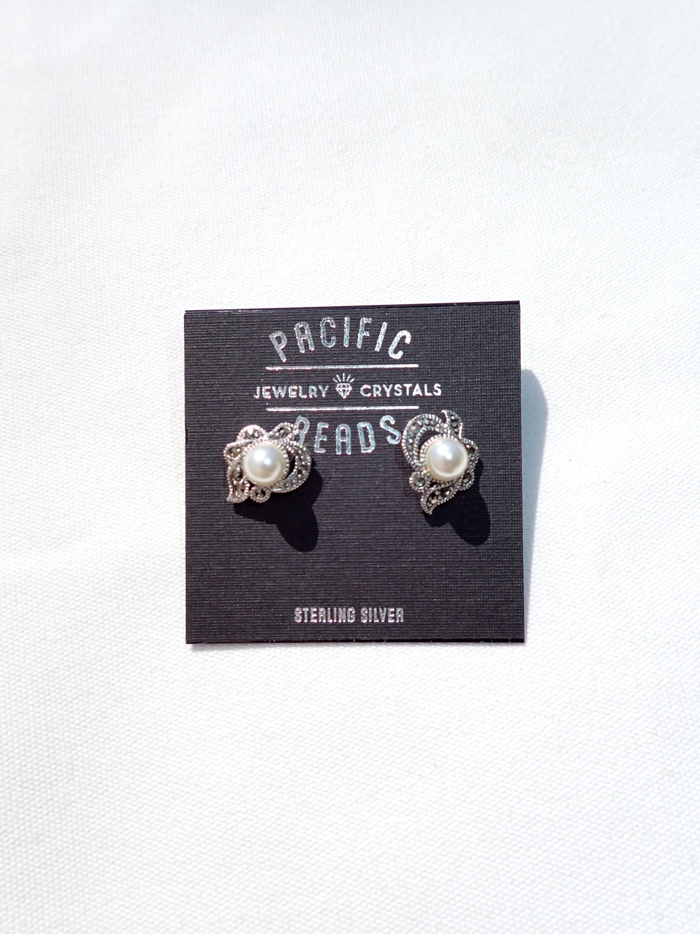 S.S. Pearl and Marcasite Antique Stud Earrings