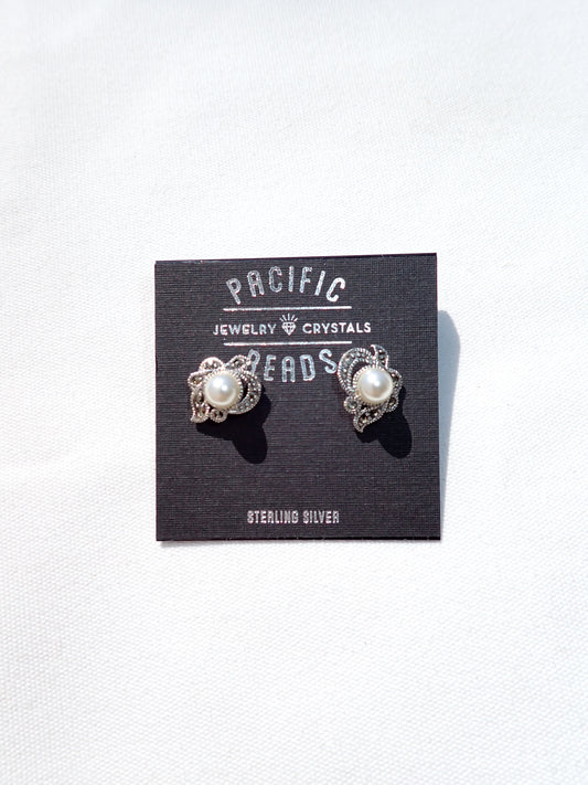 S.S. Pearl and Marcasite Antique Stud Earrings