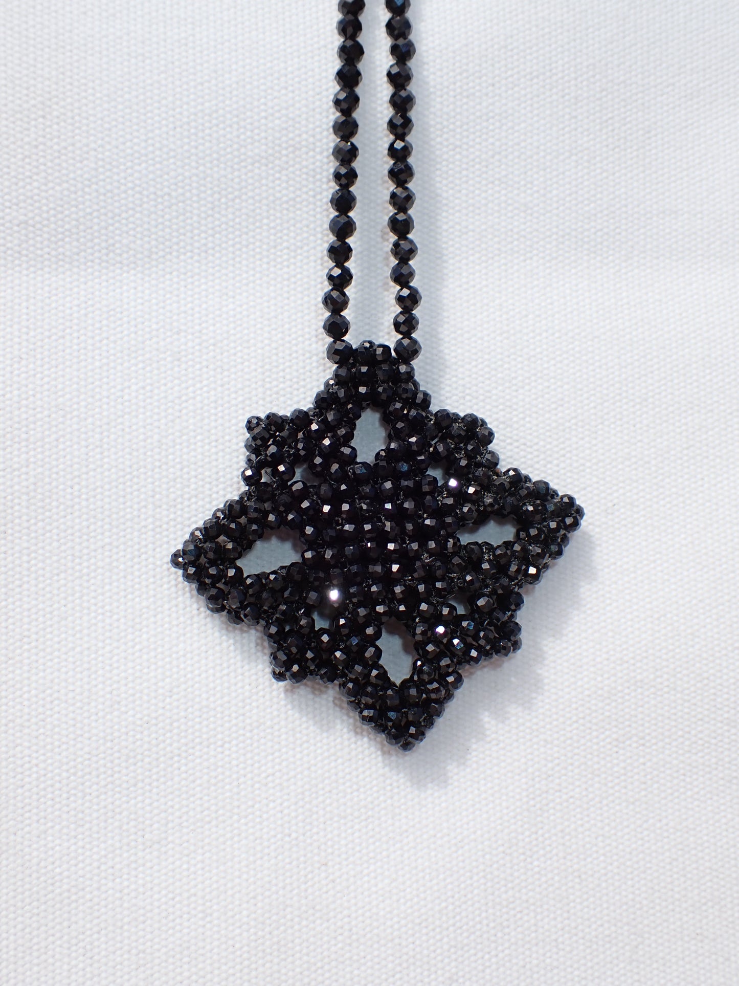 S.S. Faceted Black Spinel Beaded Flower Necklaces