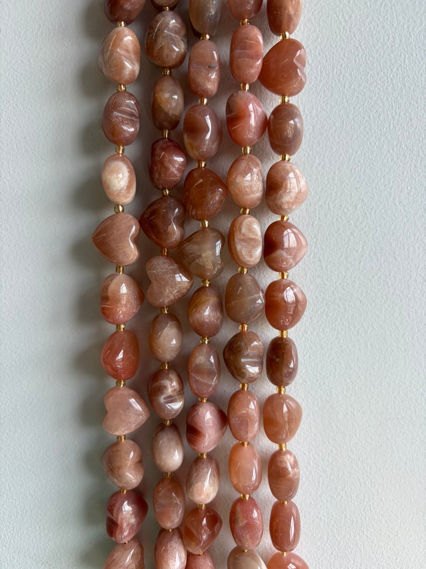 Peach Moonstone Rounded Heart Beads
