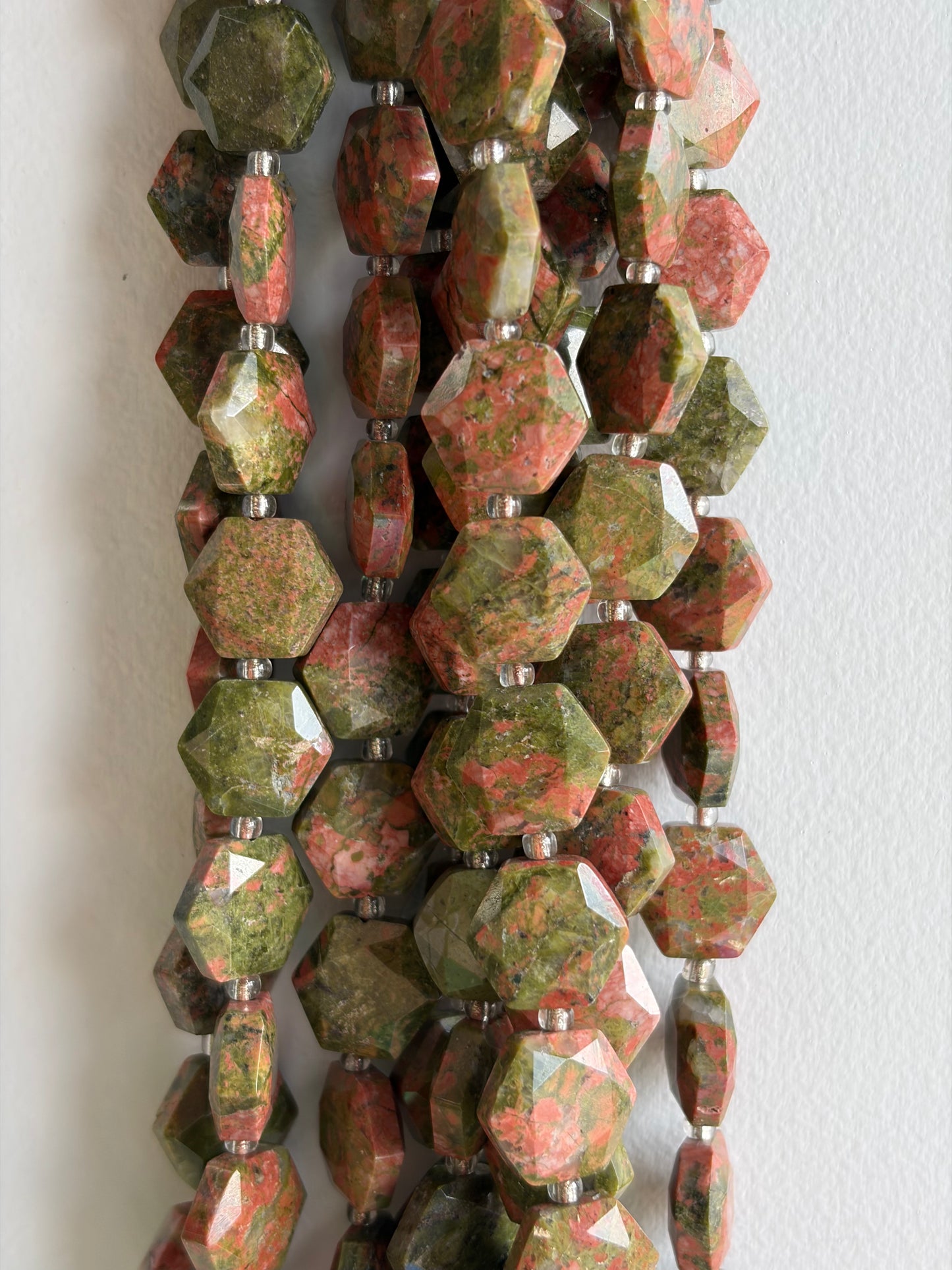 Faceted Unakite Hexagon Beads