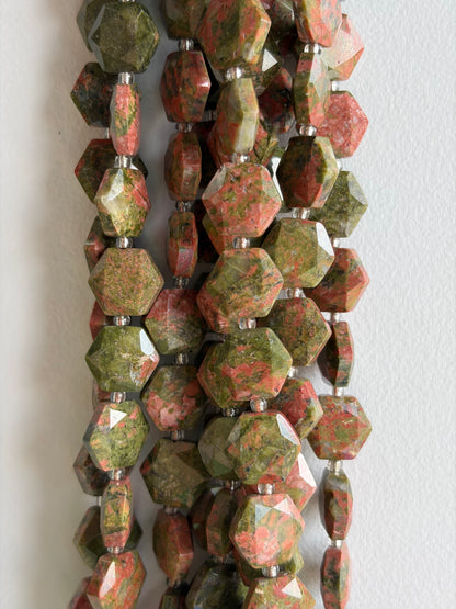 Faceted Unakite Hexagon Beads