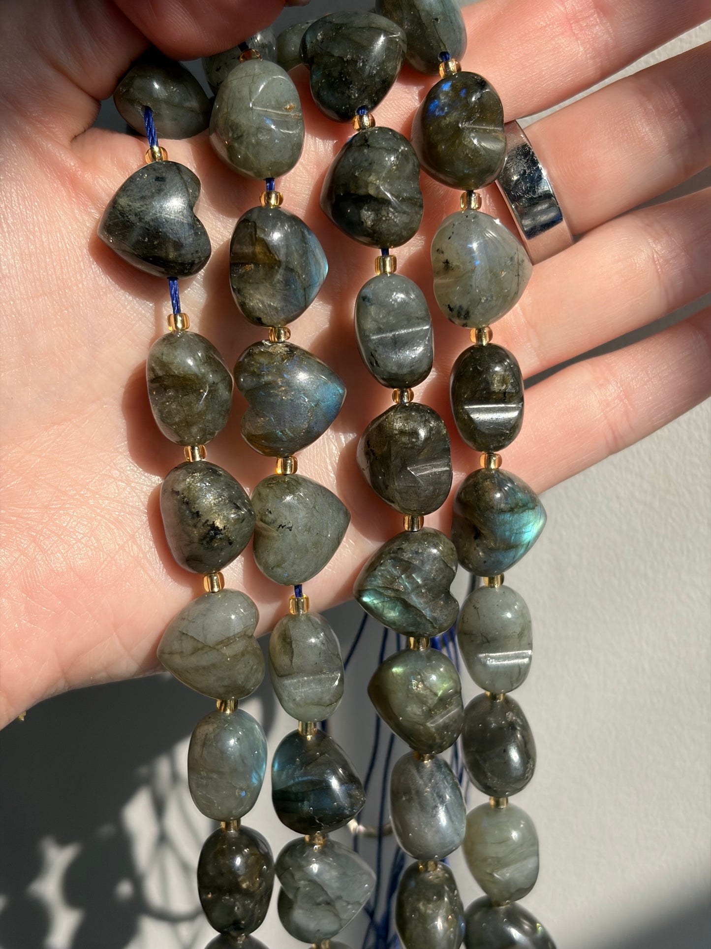 Labradorite Rounded Heart Beads