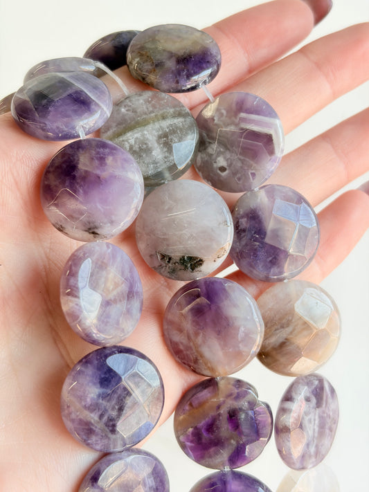 Faceted Chevron Amethyst Coin Beads