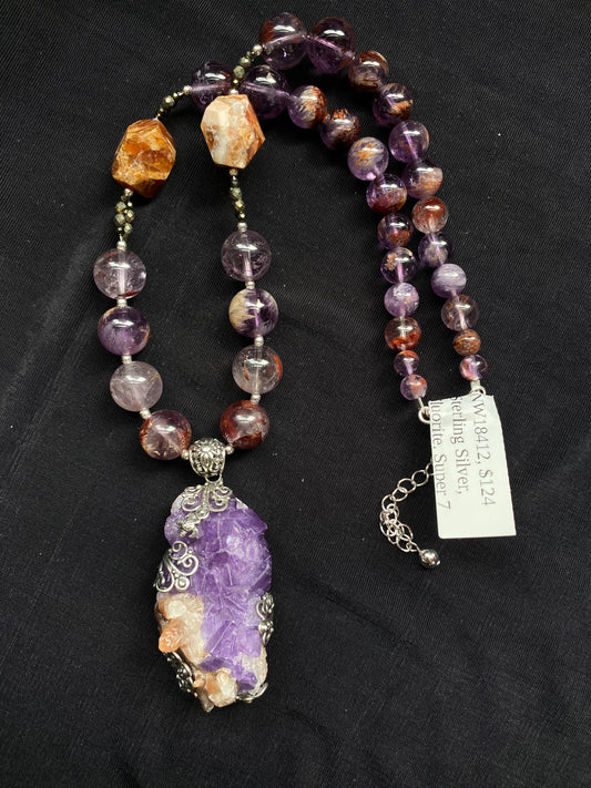 S.S. Shlomo Raw Fluorite and Super 7 Necklace