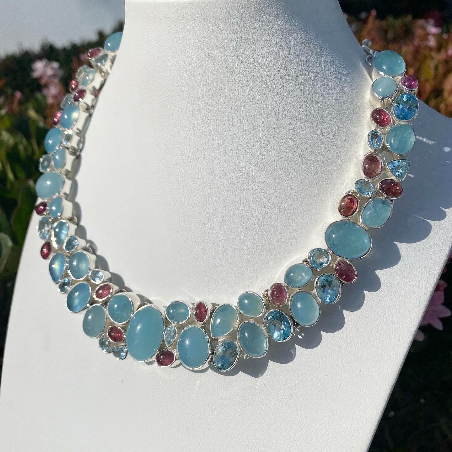 S.S. AAA Grade Aquamarine, Topaz, and Tourmaline Necklace