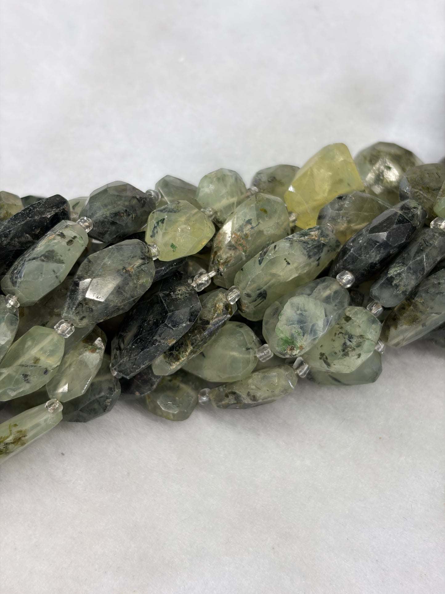 Faceted Prehinite Freeform Nugget Beads