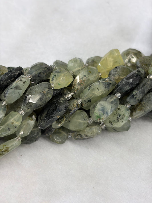 Faceted Prehinite Freeform Nugget Beads