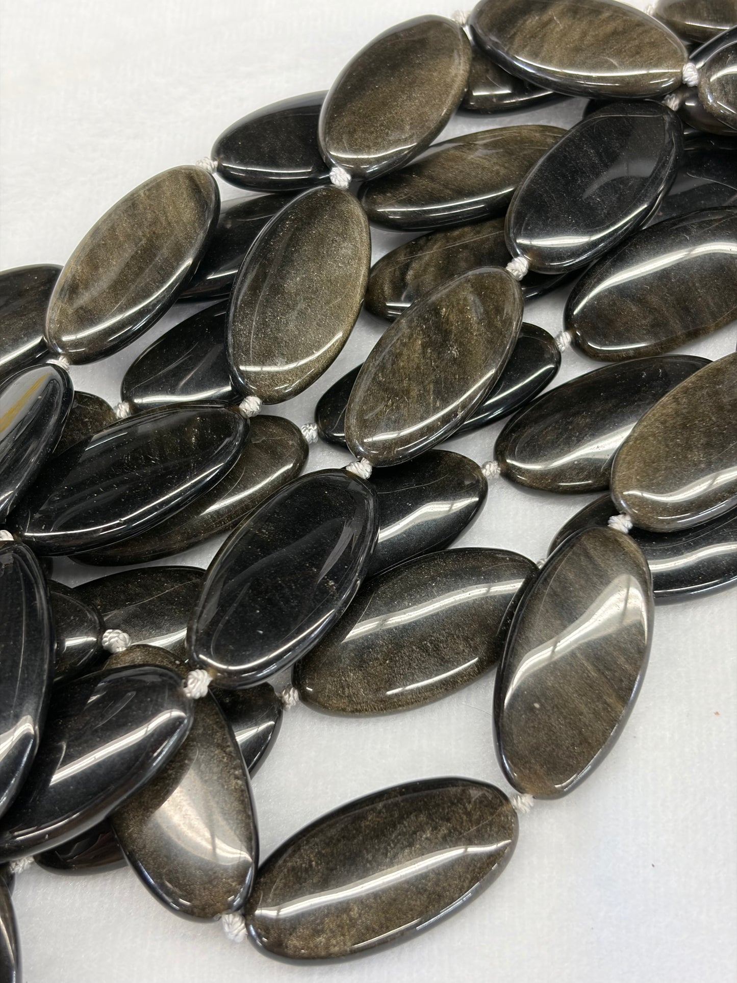 Oval Gold Sheen Obisidian Beads