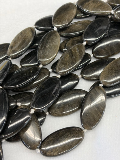 Oval Gold Sheen Obisidian Beads