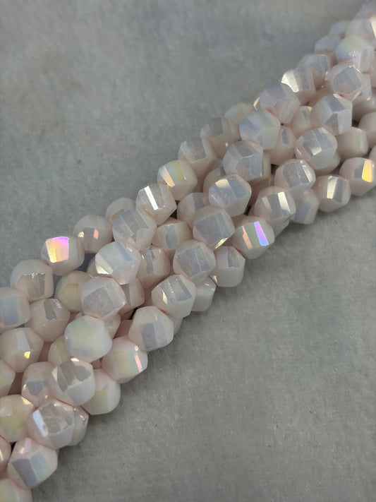 Blush AB Porcelain Spiral Cube Beads