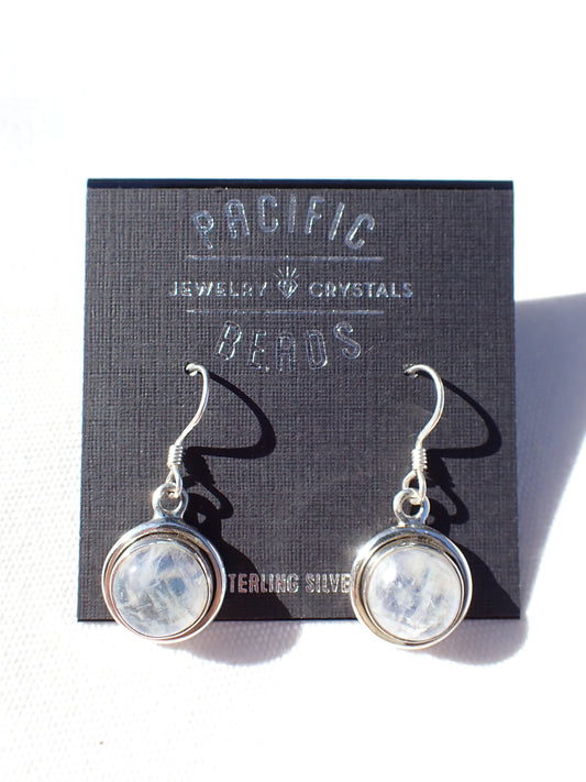 S.S. Round Cut Rainbow Moonstone Earrings