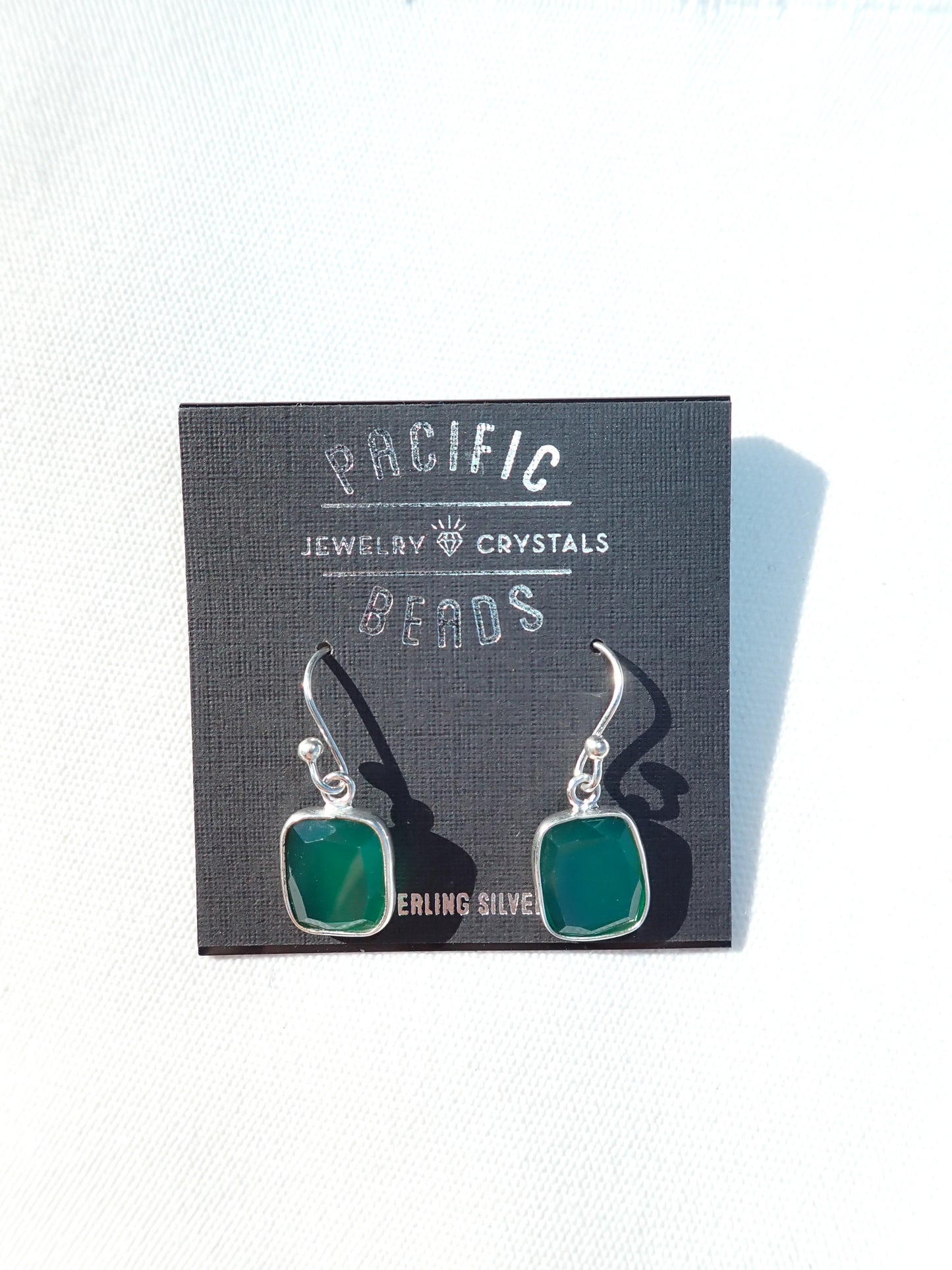 S.S. Green Onyx Faceted Rectangle Earrings