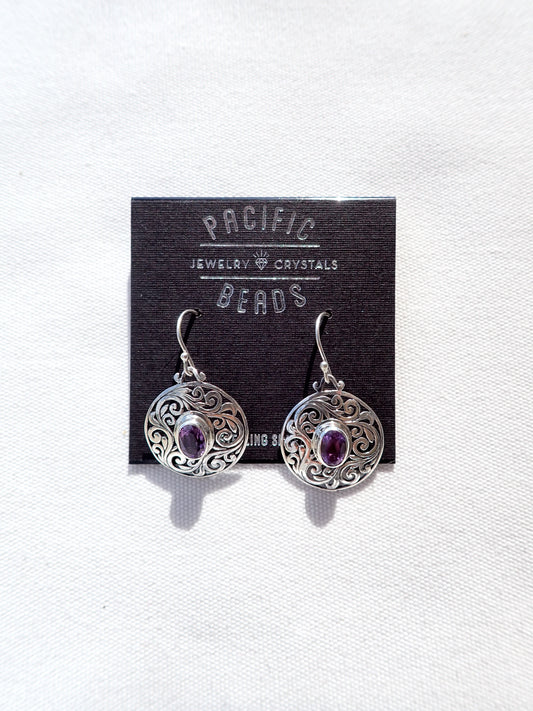 S.S. Faceted Amethyst Oval Drop Earrings