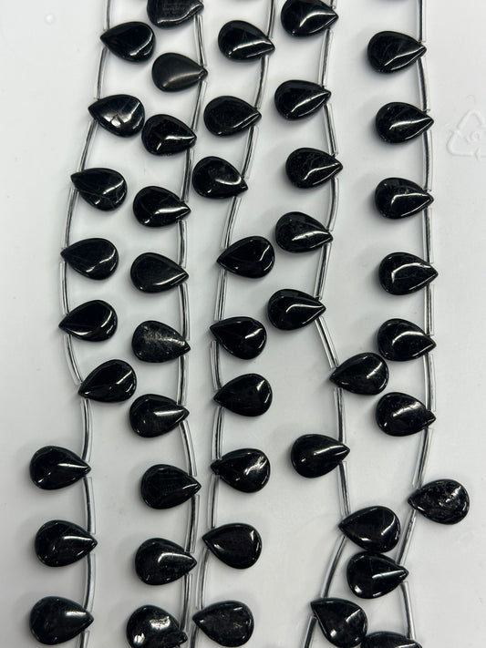 Black Tourmaline Teardrop Beads