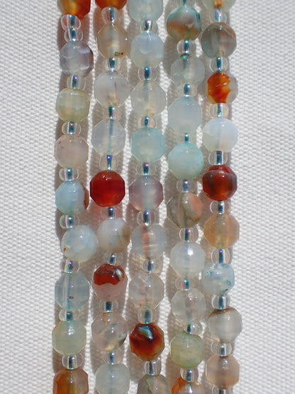 Faceted Red and Blue Bicone Agate Beads