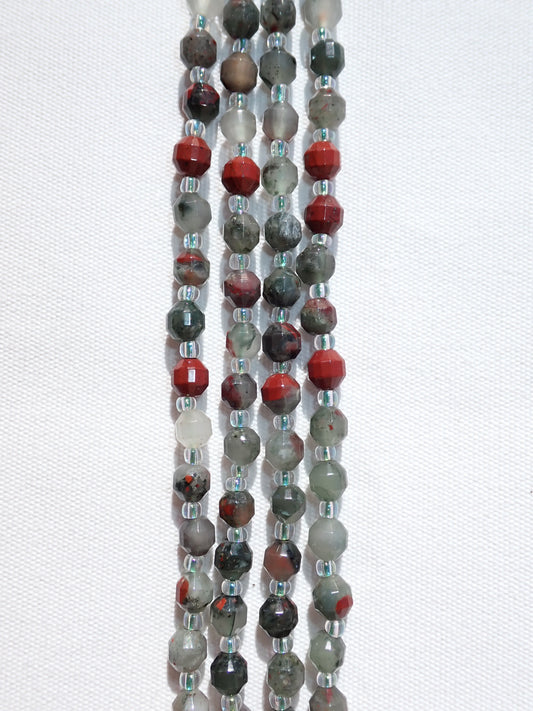 Faceted Bloodstone Bicone Beads