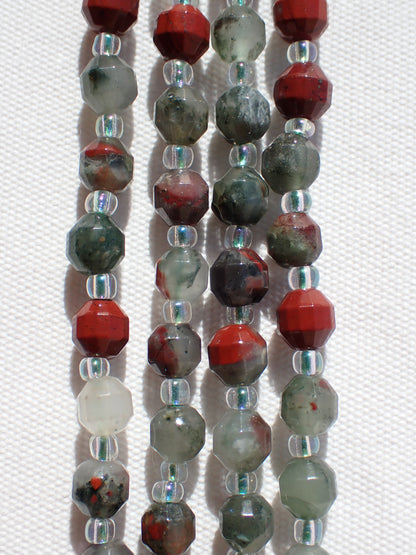 Faceted Bloodstone Bicone Beads