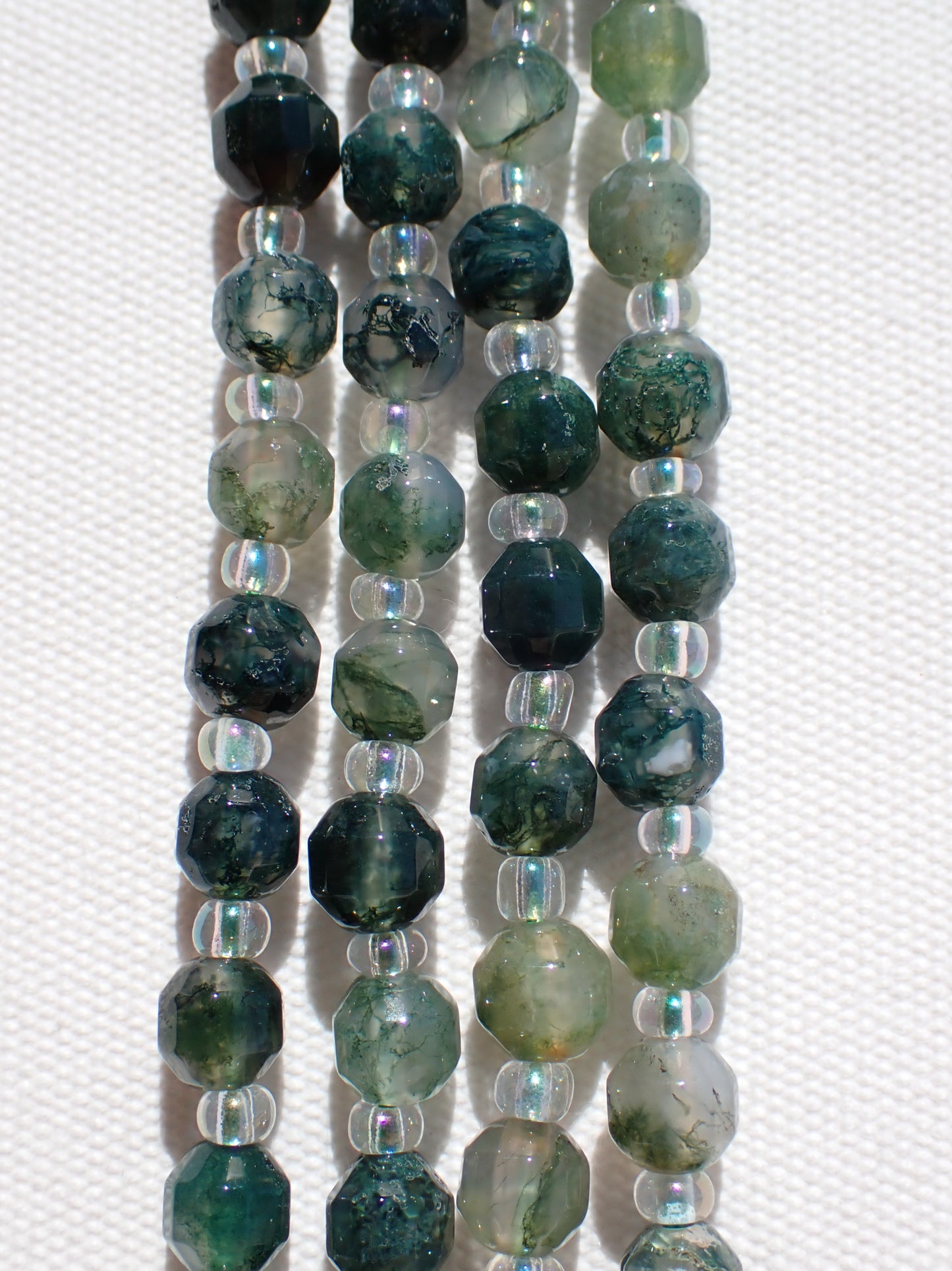 Faceted Moss Agate Bicone Beads