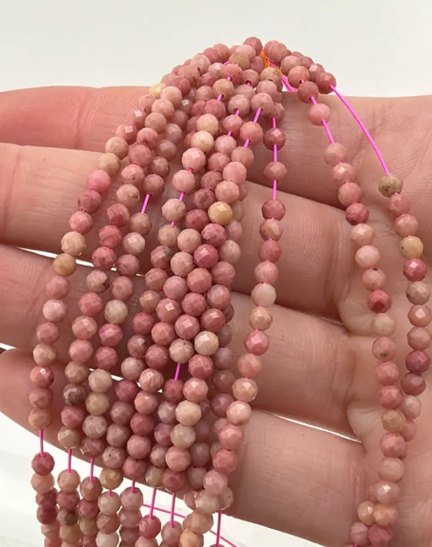 Prestrung Faceted Pink Rhodonite Beads