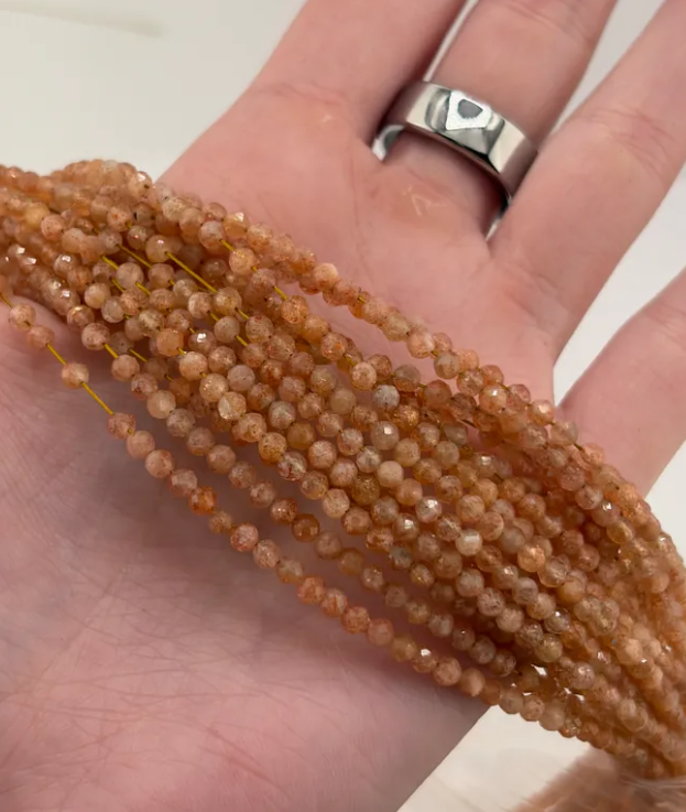 Prestrung Faceted Sunstone Beads