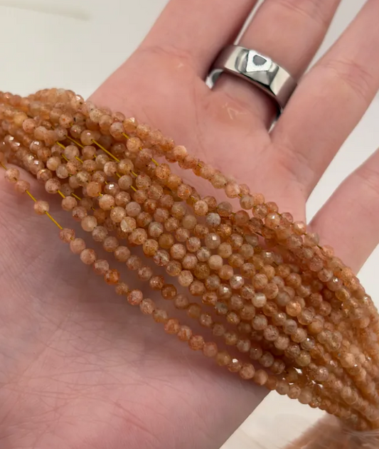 Prestrung Faceted Sunstone Beads