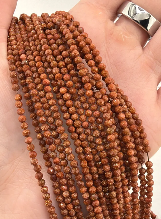 Prestrung Faceted Brown Goldstone Beads