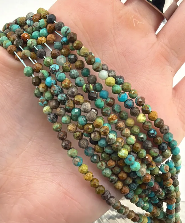Prestrung Faceted Multicolor Turquoise Beads