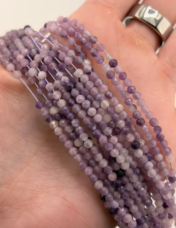 Prestrung Faceted Lepidolite Beads
