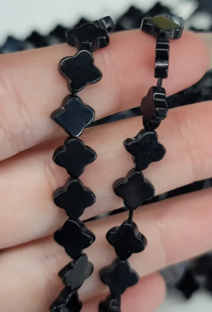 Black Agate Clover Beads