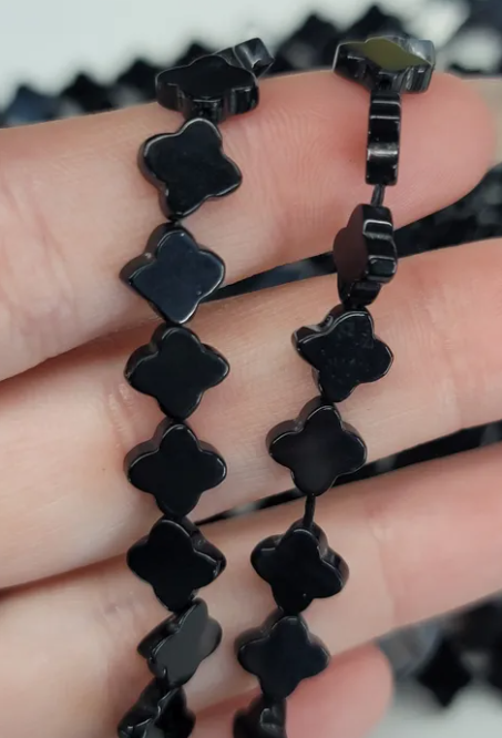 Black Agate Clover Beads
