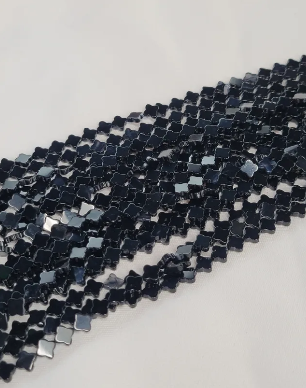 Black Agate Clover Beads