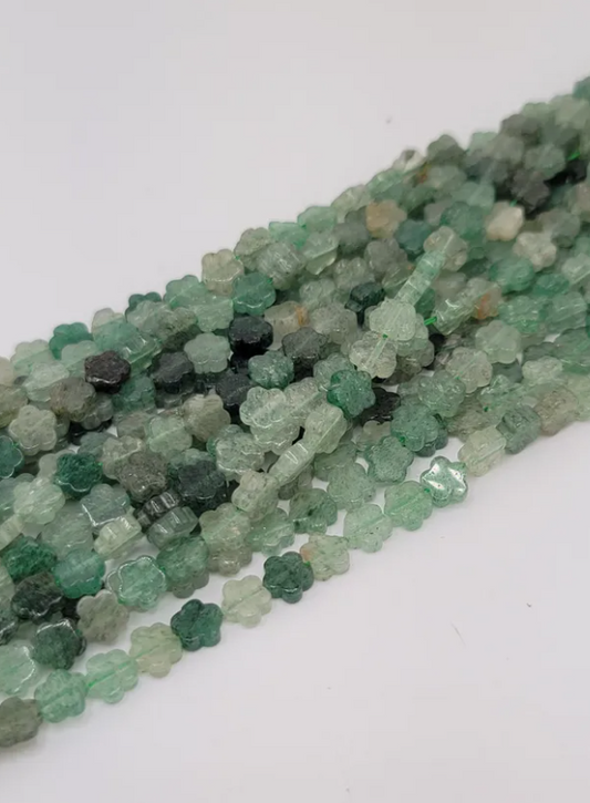 Green Strawberry Quartz Flower Beads