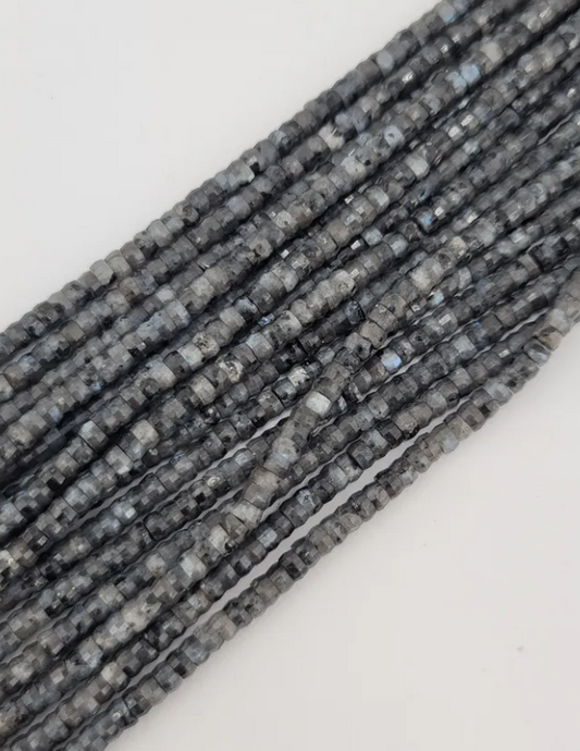 Faceted Black Labradorite Heishi Beads