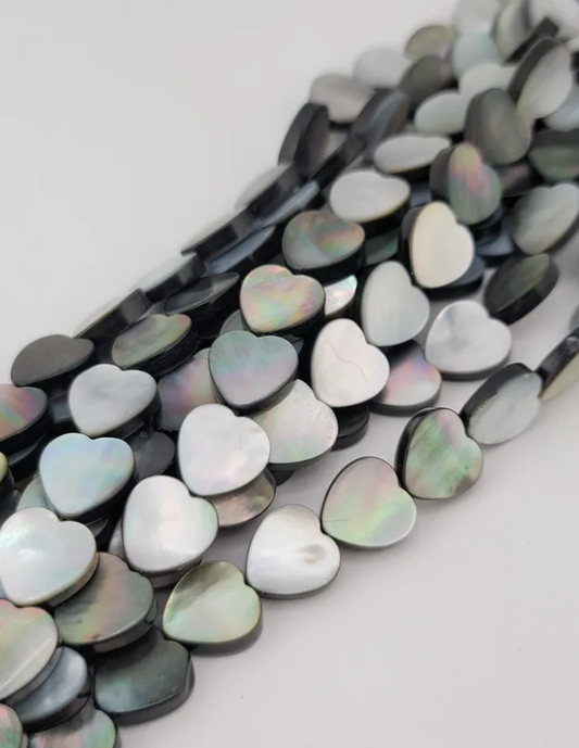 Black Shell Heart Beads