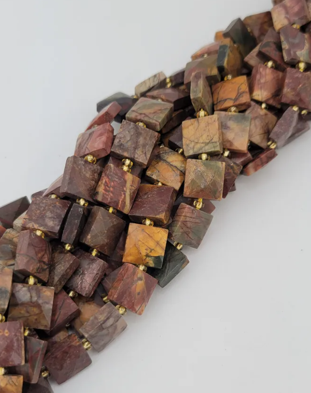Faceted Red Creek Jasper Square Beads
