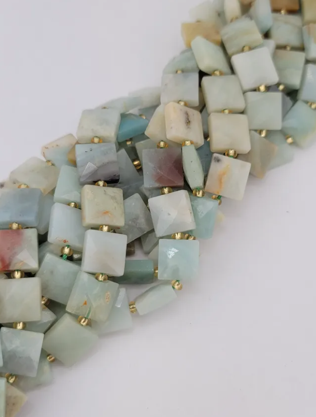 Faceted Natural Amazonite Square Beads