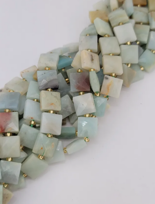 Faceted Natural Amazonite Square Beads