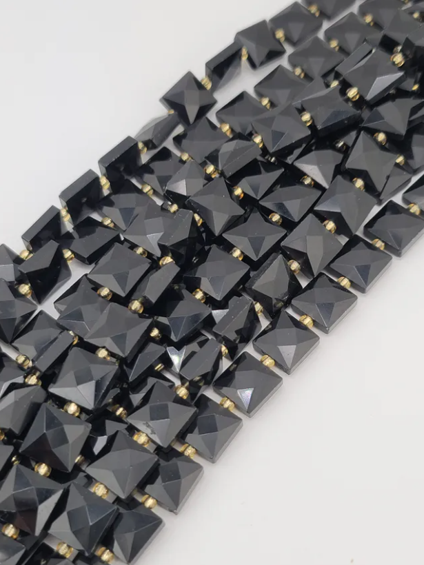 Faceted Black Onyx Square Beads