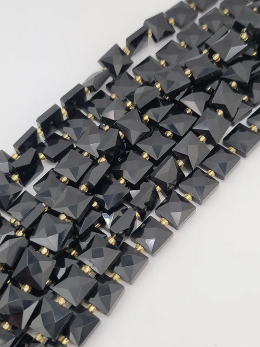 Faceted Black Onyx Square Beads