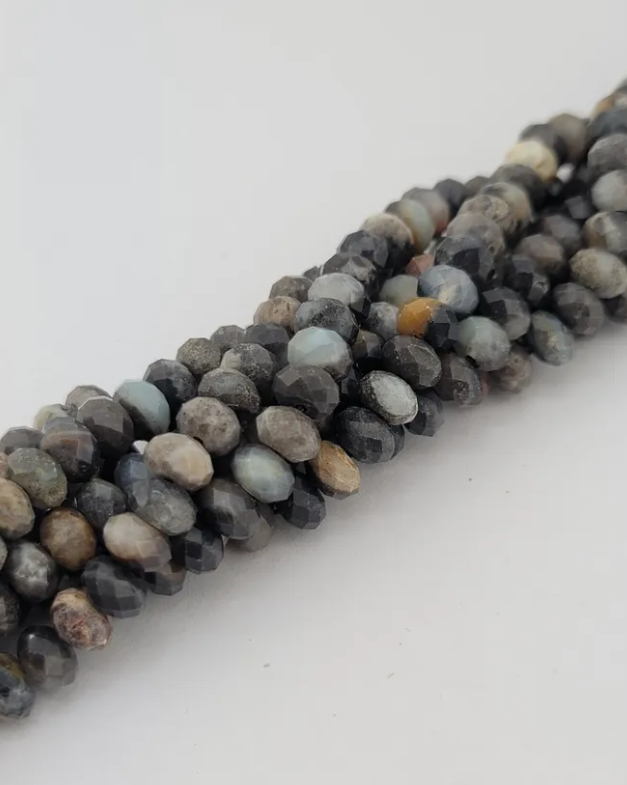 Faceted Black Amazonite Rondelle Beads