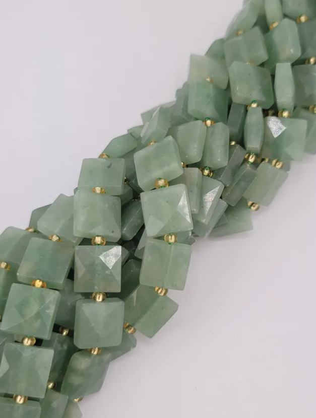Faceted Green Aventurine Square Beads